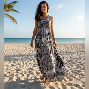 Denver Hayes 2XL Plus Size Lady’s Black & White Full Length Sundress Maxi Dress